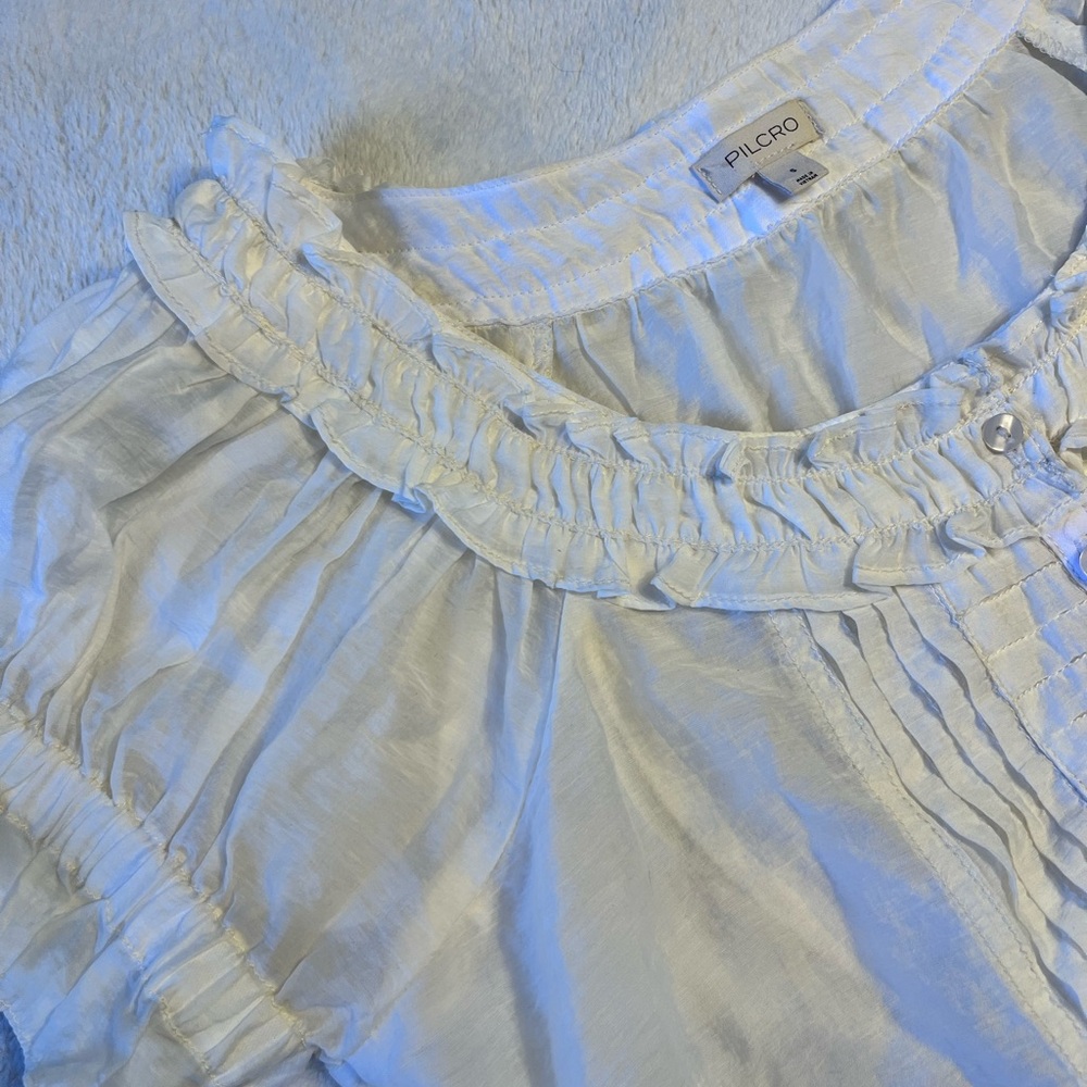 Pilcro White Ruffled Pintuck Button-Front Blouse - Picture 2 of 3